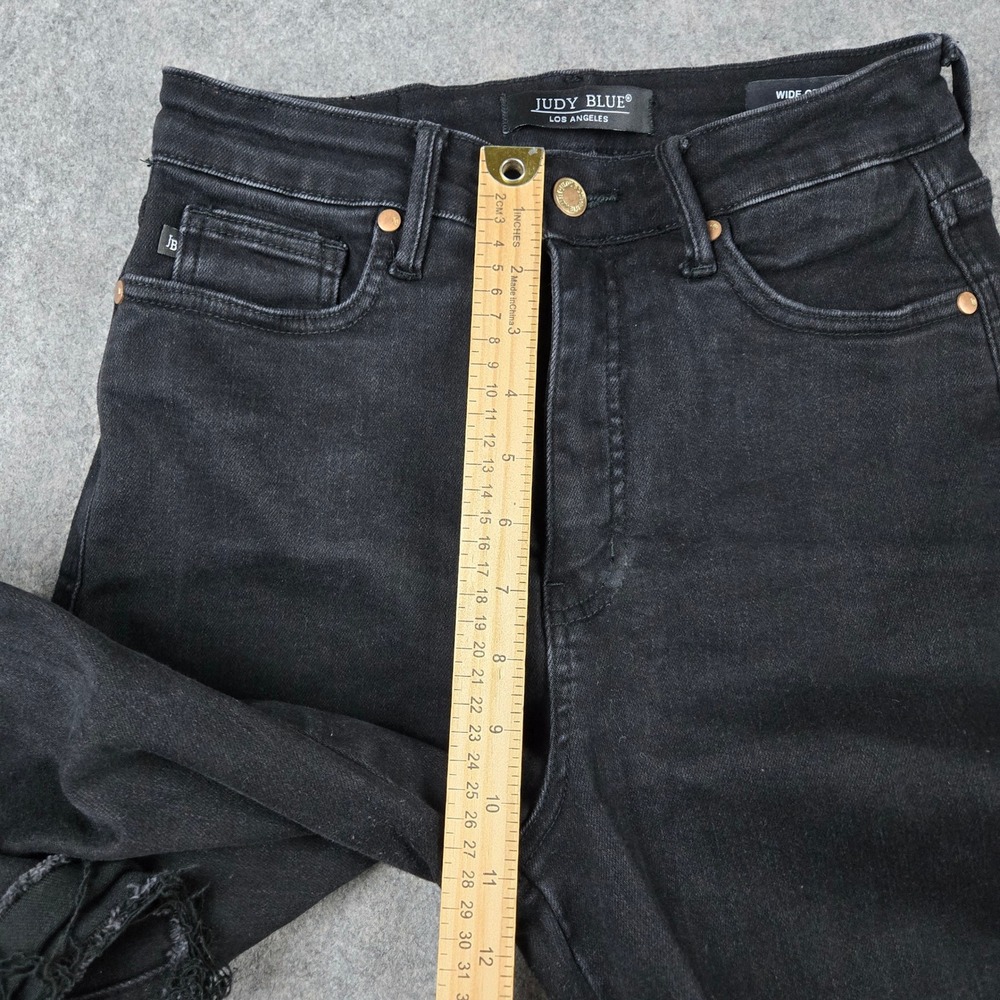 Judy Blue Wide Crop Jeans Womens 7/28 Black Raw Hem High Rise Stretch Denim - Picture 10 of 12
